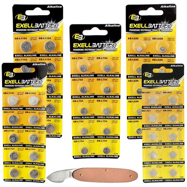 Exell Battery 51pc Essential Batteries Kit L626 L921 L1154 L754 L1131 & Watch Opener EB-KIT-118